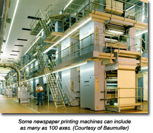 一些报纸印刷机可以包括多达100个轴。(Baumuller提供)