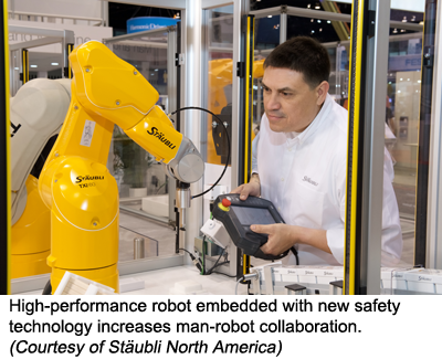 嵌入新型安全技术的高性能机器人增加了人机协作。(由Stäubli North America提供)