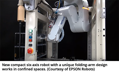 新型紧凑的六轴机器人具有独特的折叠手臂设计，可以在狭窄的空间工作。(EPSON机械人提供)
