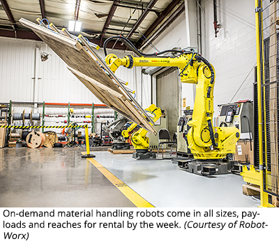 按需物料搬运机器人有各种尺寸、有效载荷和范围，按周出租。(由RobotWorx提供)