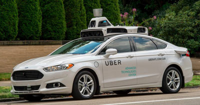 优步(Uber)旗下一辆自动驾驶汽车的照片。