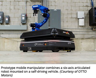 原型移动机械手结合了安装在自动驾驶车辆上的六轴关节机器人。(由OTTO Motors提供)