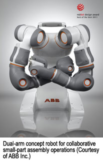 用于协作小部件装配操作的双臂概念机器人（由ABB公司提供）