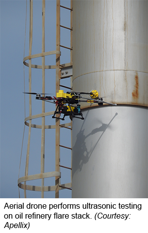 无人机对炼油厂火炬堆进行超声检测。(礼貌:Apellix)