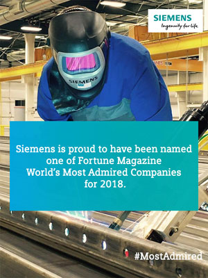 西门子很荣幸被《财富》杂志评为2018年全球最受尊敬的公司之一。